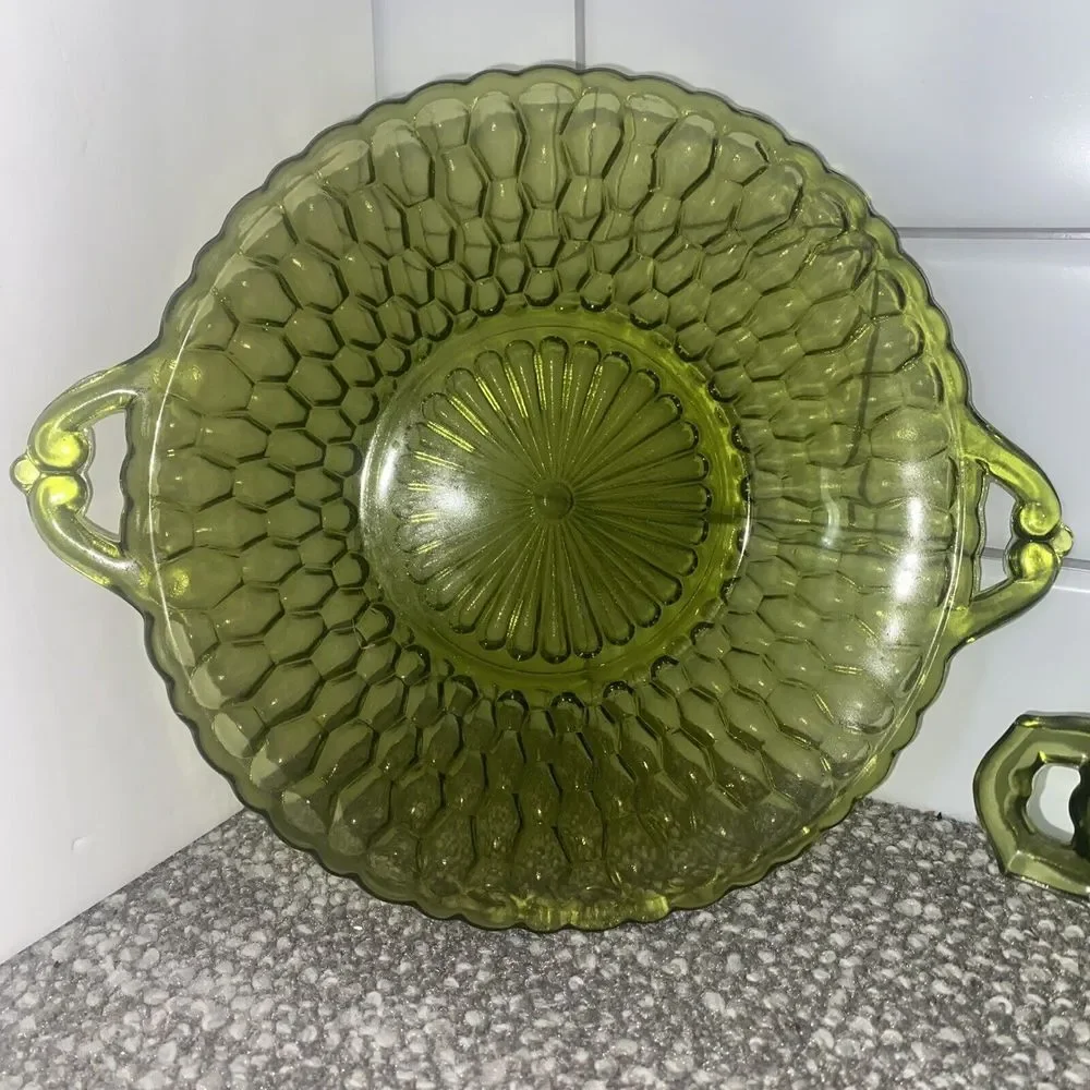 Indians Glass Pickle Relish Dishes NIB Olive Color VTG Holiday Serving Dishes‎